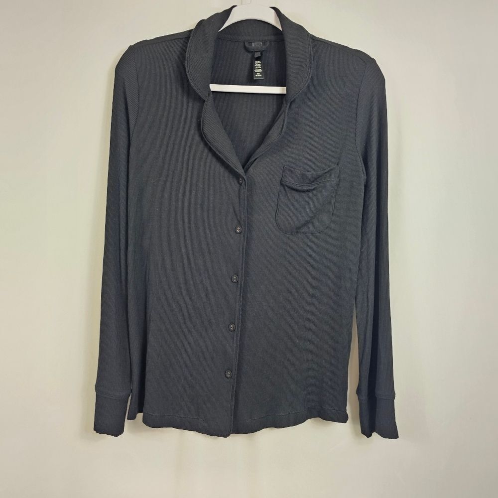 Skims Soft Lounge Ribbed Sleep Shirt in Onyx Black - Size XS